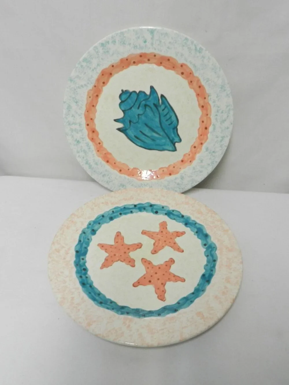Artisan made Vintage Sea Shell & Starfish dinner decor plate set Nautical 10.3